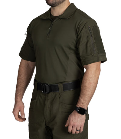 Front of Men's Defender Short Sleeve Shirt in OD Green