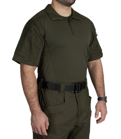 Front of Men's Defender Short Sleeve Shirt in OD Green