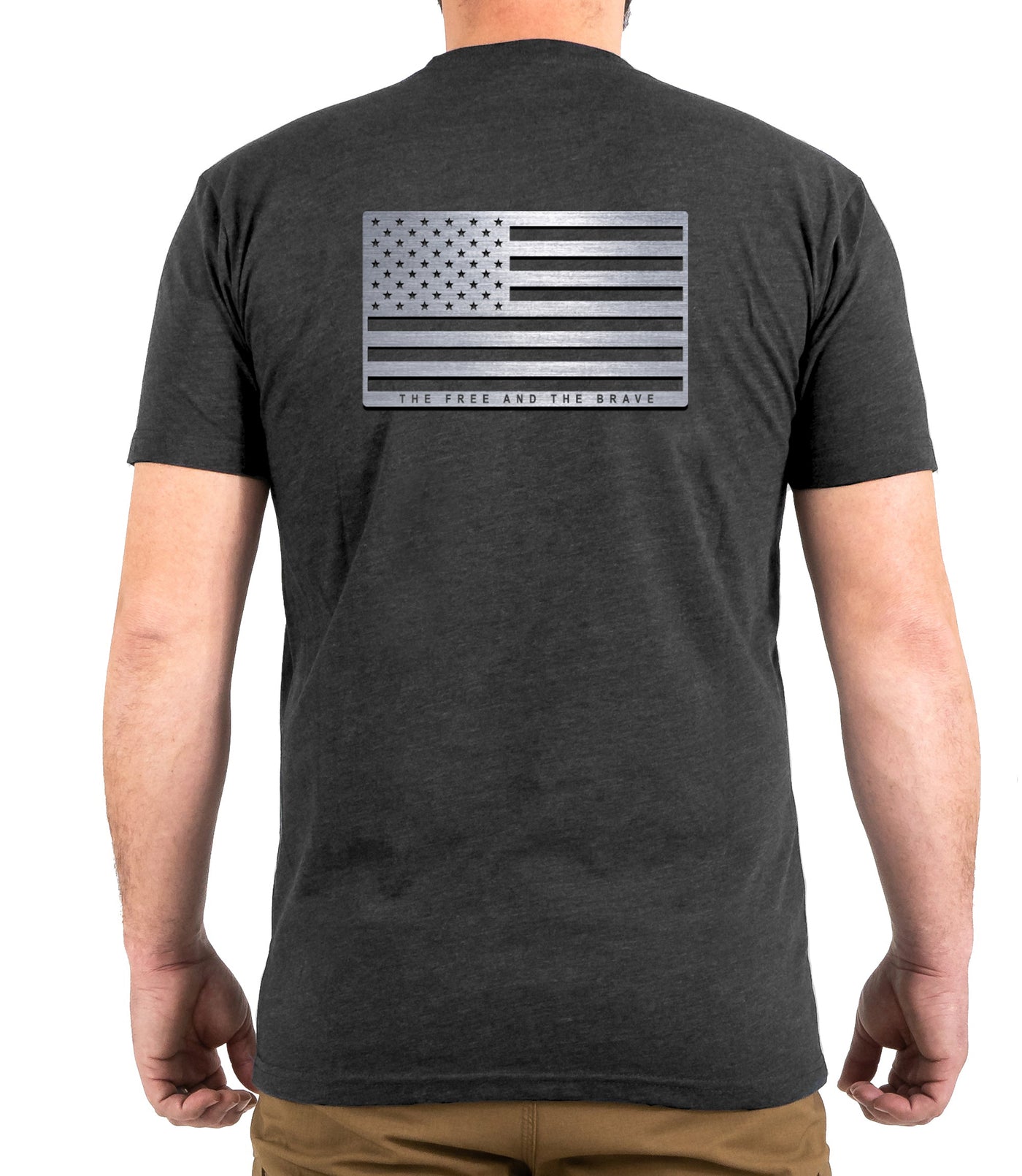 Back of Steel Flag T-Shirt in Charcoal Heather