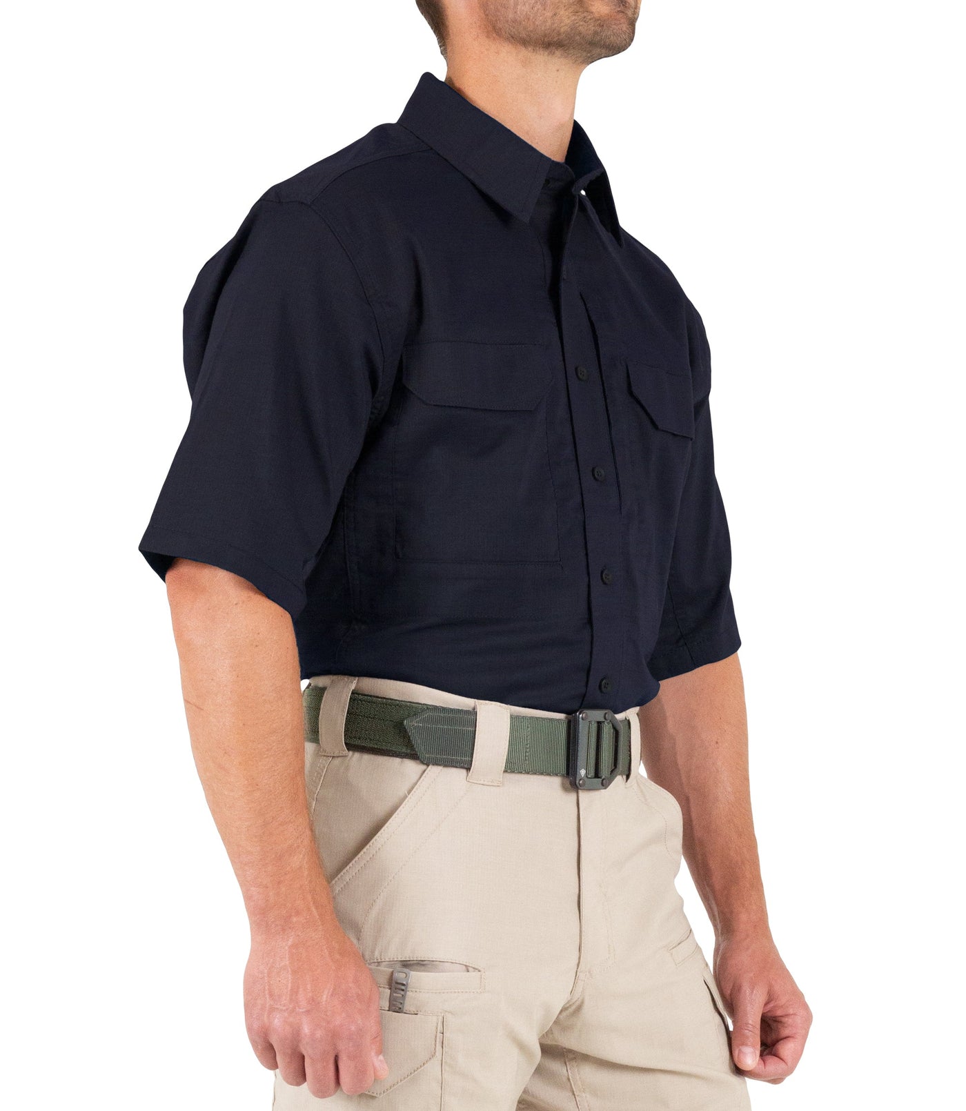 Side of Men's V2 Tactical Short Sleeve Shirt in Midnight Navy