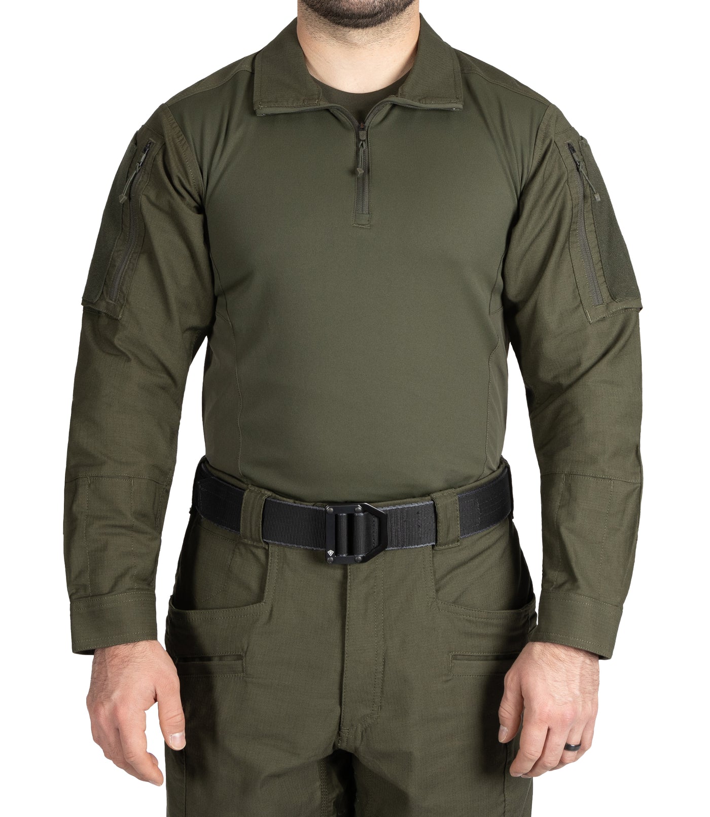 Front of Men's Defender Shirt in OD Green