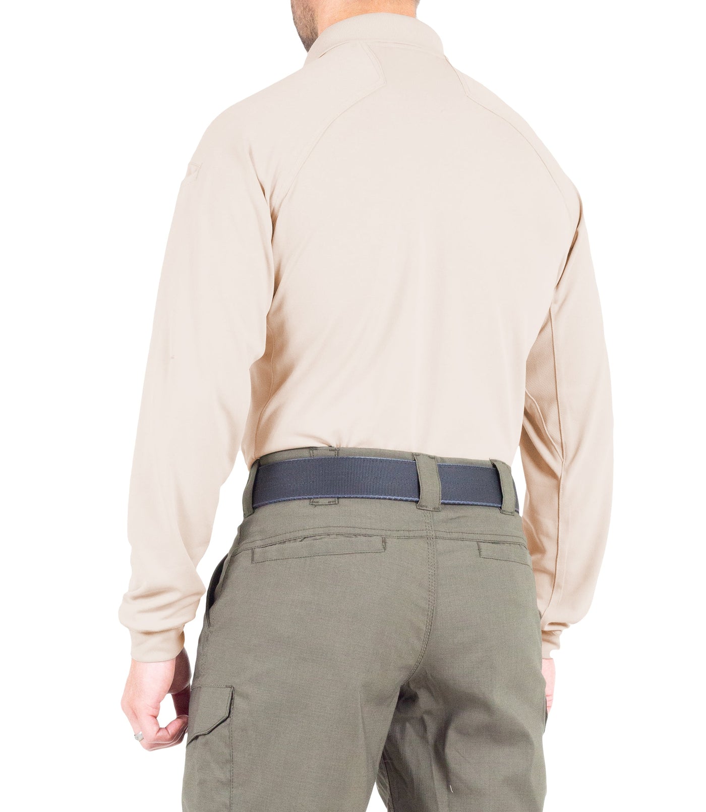 Side of Men's Performance Long Sleeve Polo in Khaki