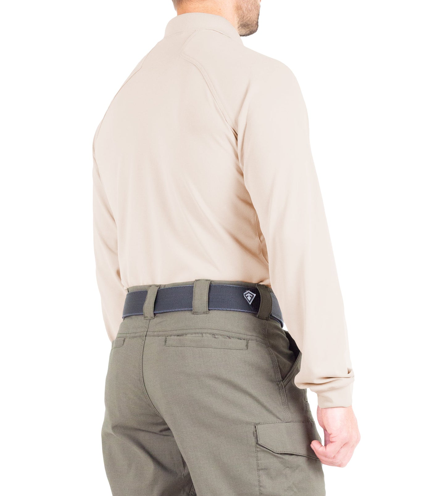 Side of Men's Performance Long Sleeve Polo in Khaki