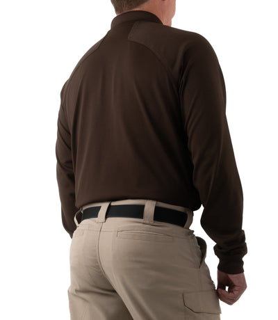 Side of Men's Performance Long Sleeve Polo in Kodiak Brown