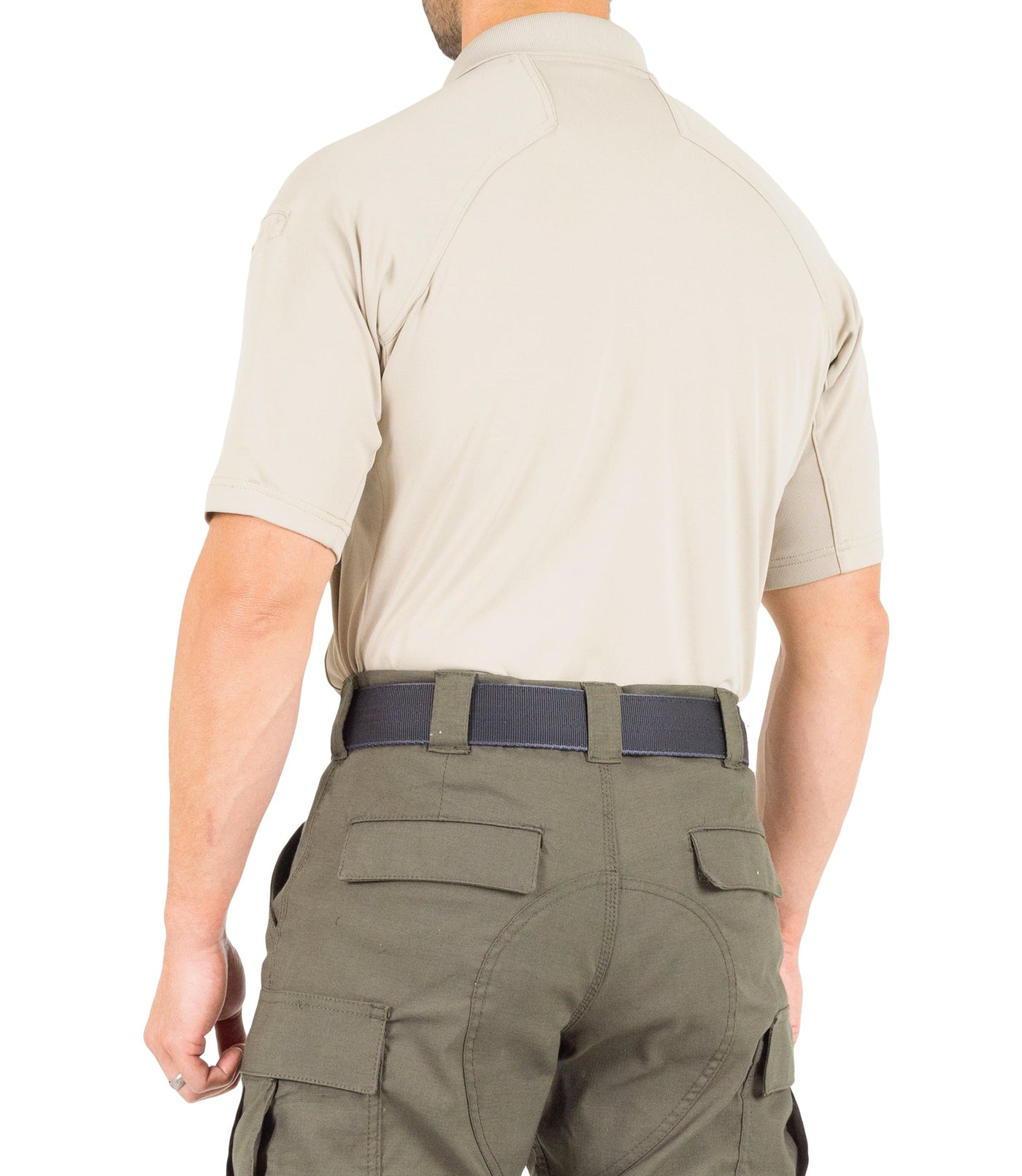 Side of Men's Performance Short Sleeve Polo in Silver Tan