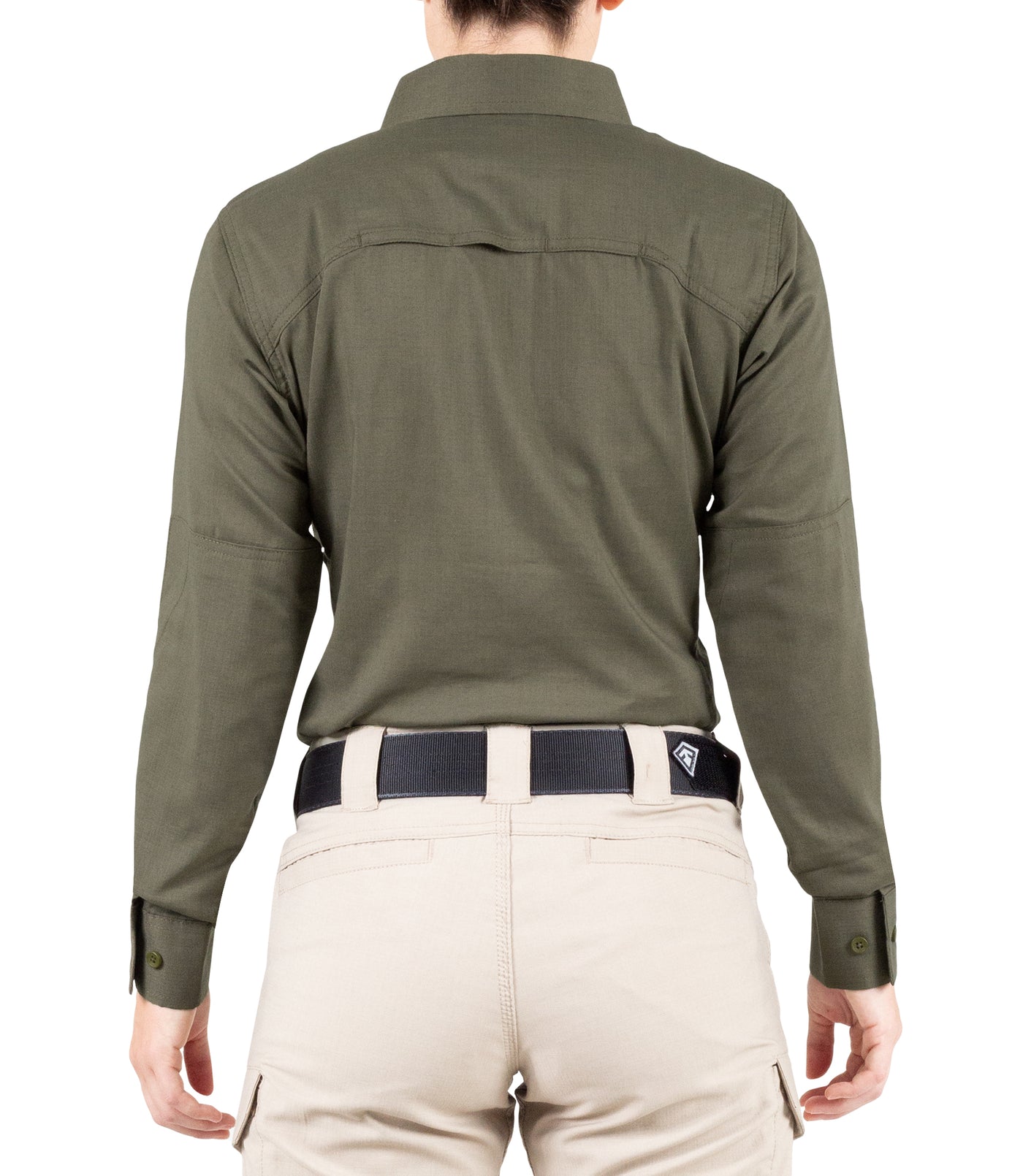 Back of Women's V2 Tactical Long Sleeve Shirt in OD Green