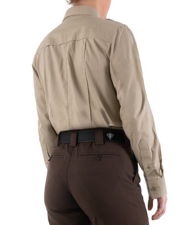 Side of Women's Pro Duty Uniform Shirt in Silver Tan