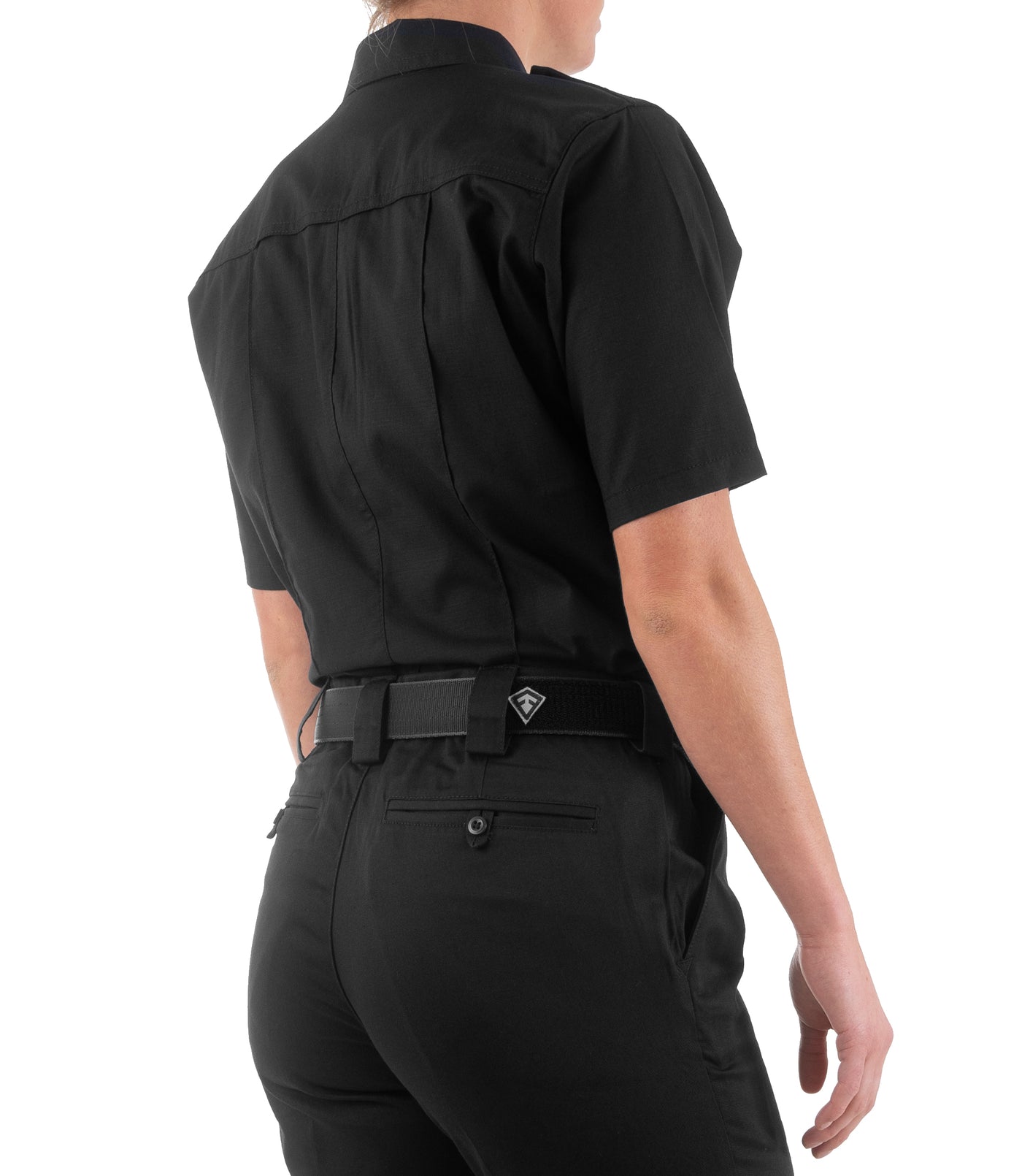 Side of Women's Pro Duty Uniform Short Sleeve Shirt in Black