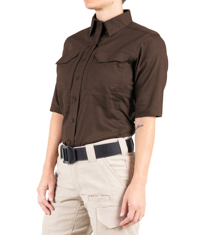 Side of Women's V2 Tactical Short Sleeve Shirt in Brown