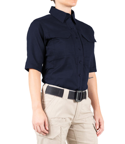 Side of Women's V2 Tactical Short Sleeve Shirt in Midnight Navy