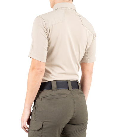 Side of Women's V2 Pro Performance Short Sleeve Shirt in Khaki