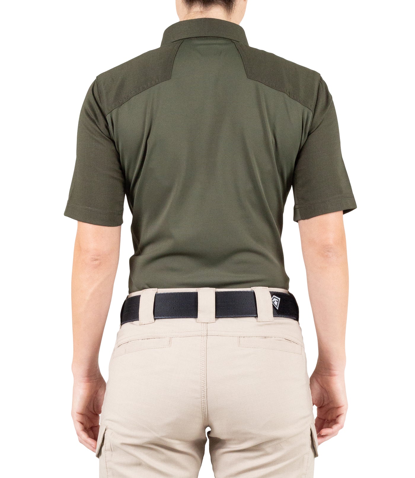 Back of Women's V2 Pro Performance Short Sleeve Shirt in OD Green