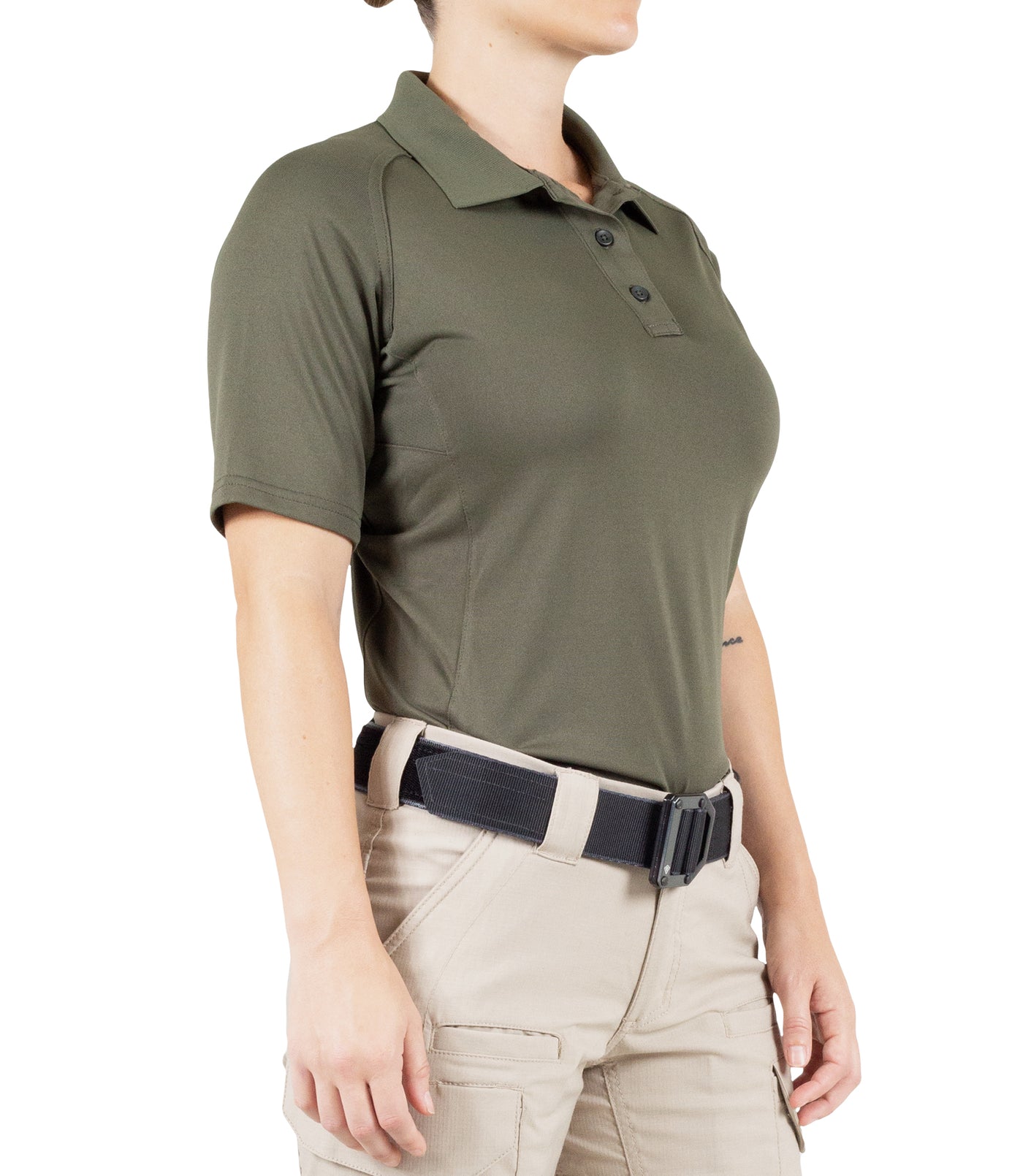 Side of Women's Performance Short Sleeve Polo in OD Green