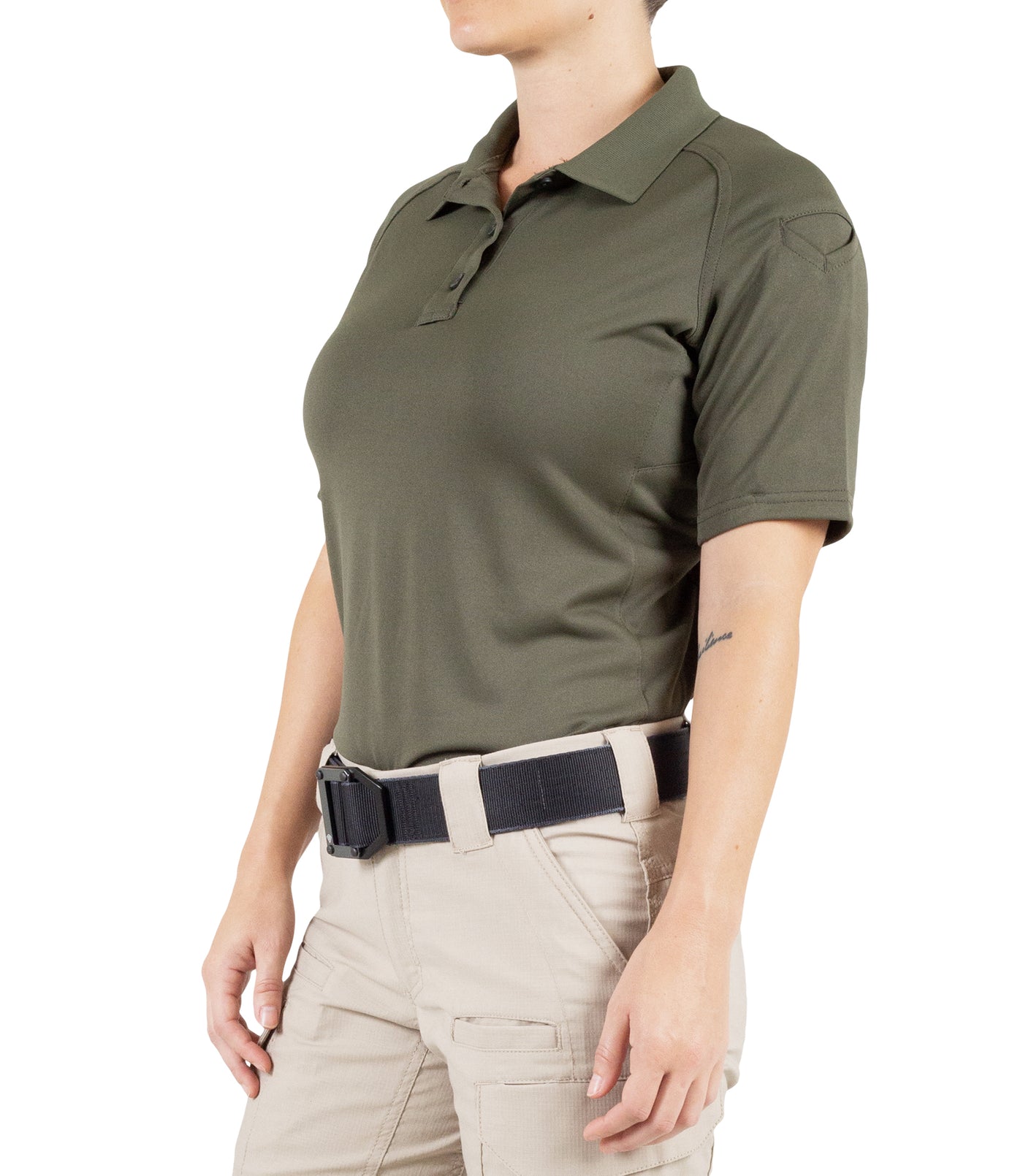 Side of Women's Performance Short Sleeve Polo in OD Green