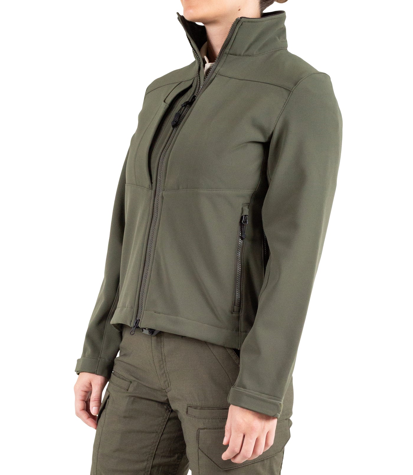 Side of Women’s Tactix Softshell Short Jacket in OD Green