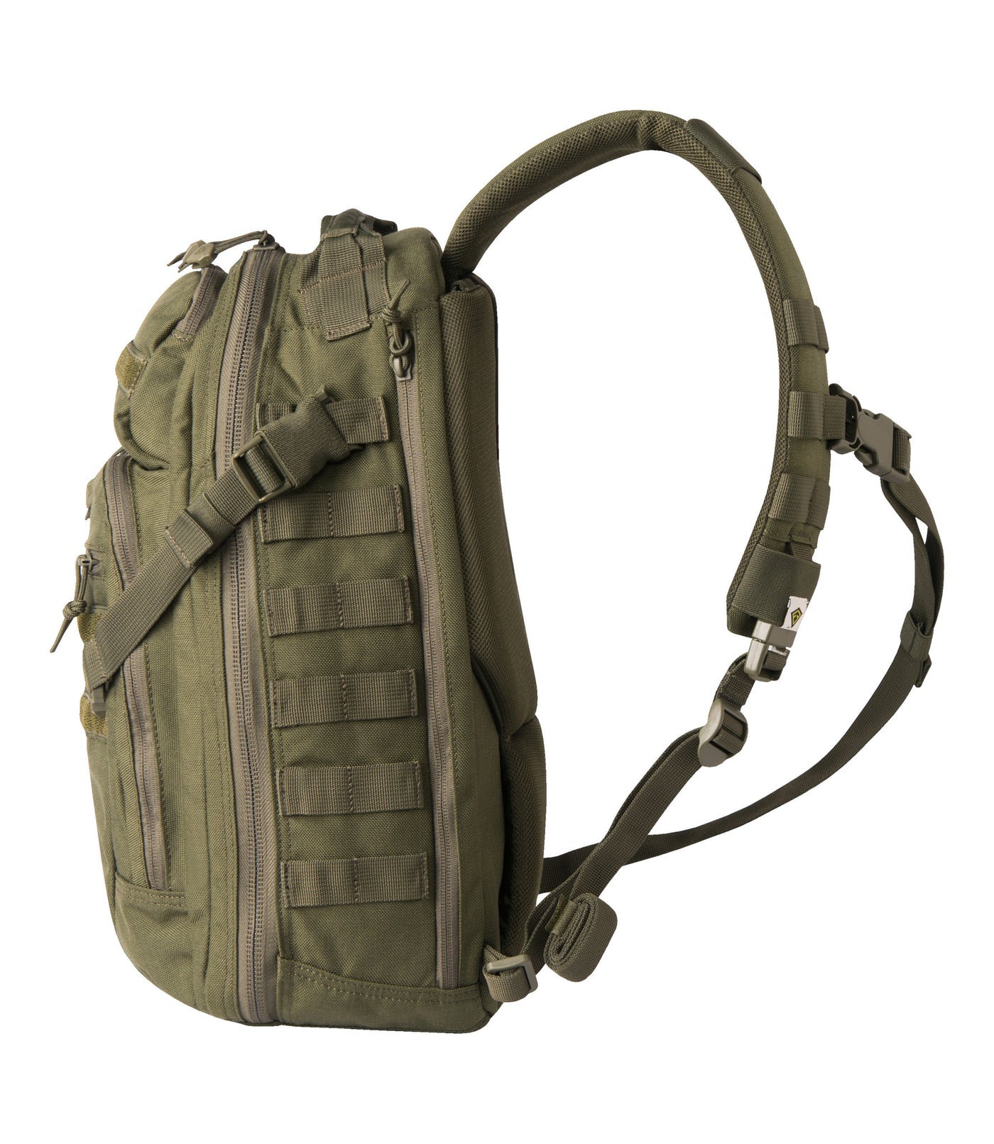 Side of Crosshatch Sling Pack 19L in OD Green