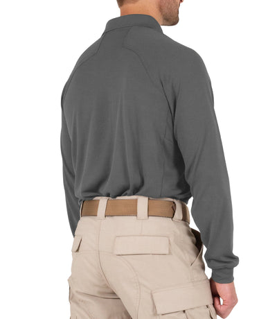 Side of Men's Performance Long Sleeve Polo in Wolf Grey