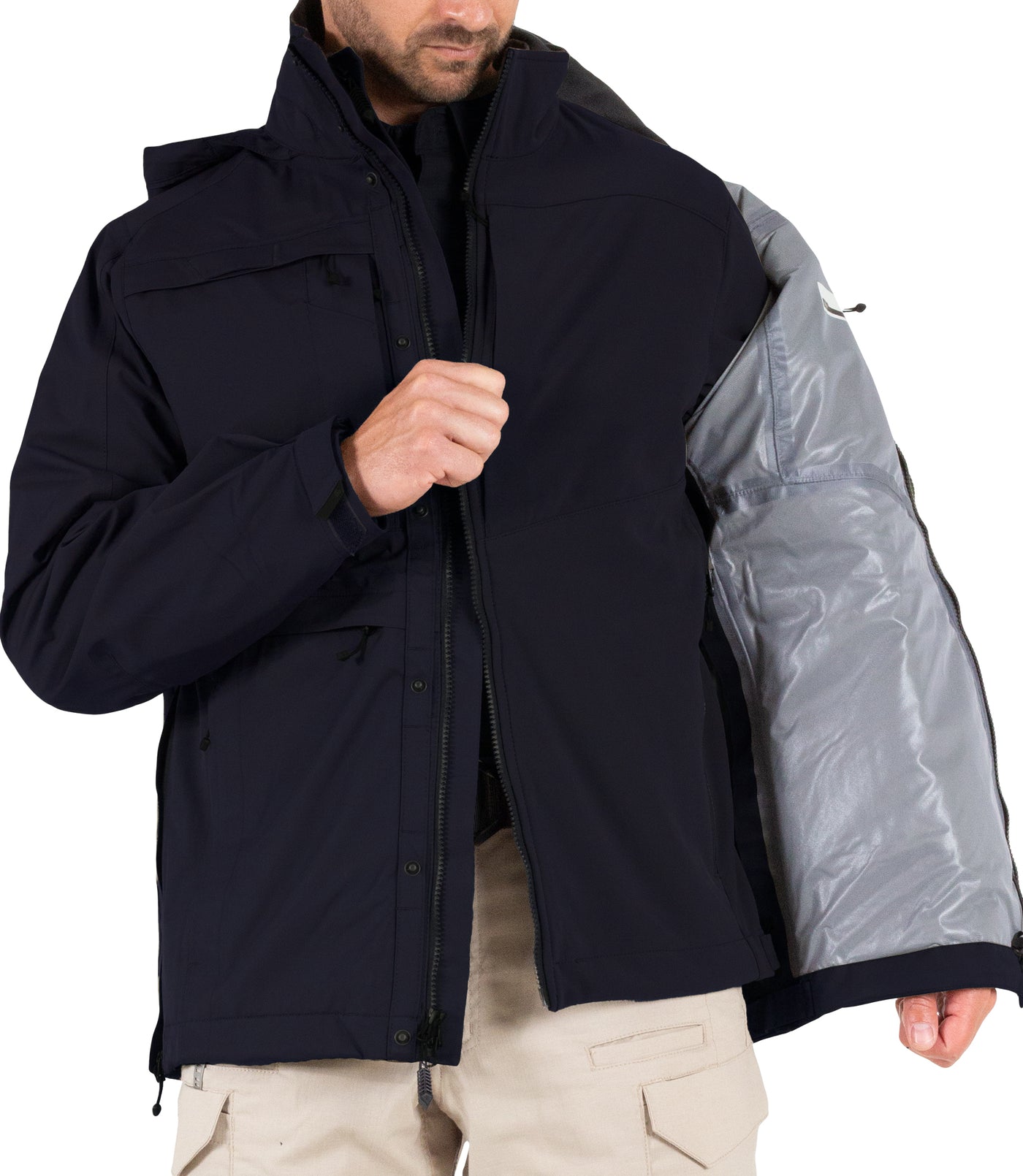 Softshell Jacket Zipper Men’s Tactix System Parka in Midnight Navy