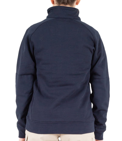 Back of Women’s Cotton Job Shirt Quarter Zip in Midnight Navy