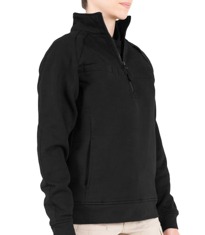 Back of Women’s Cotton Job Shirt Quarter Zip in Black