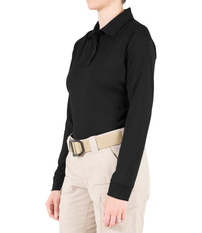 Side of Women's Performance Long Sleeve Polo in Black