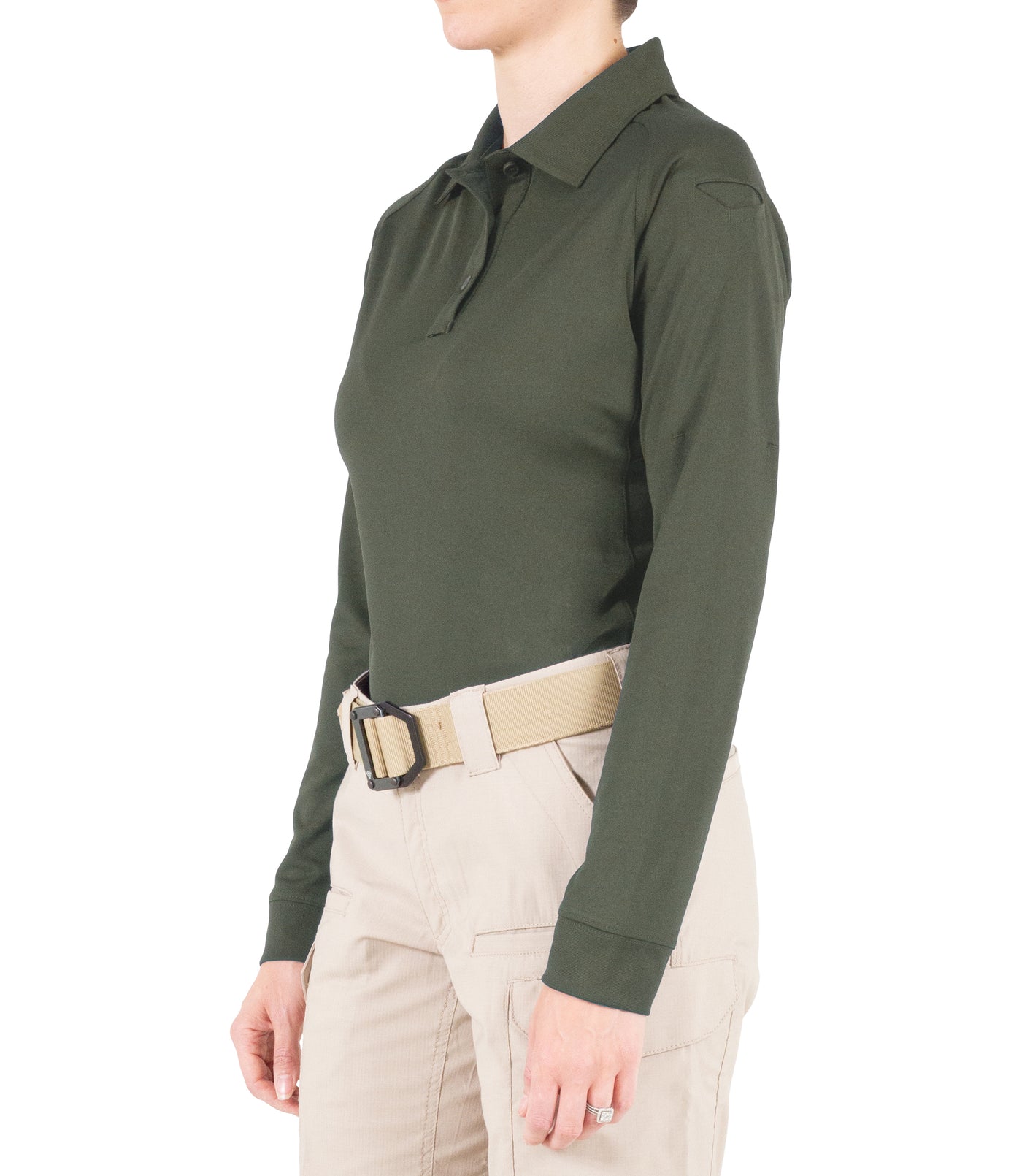 Side of Women's Performance Long Sleeve Polo in OD Green