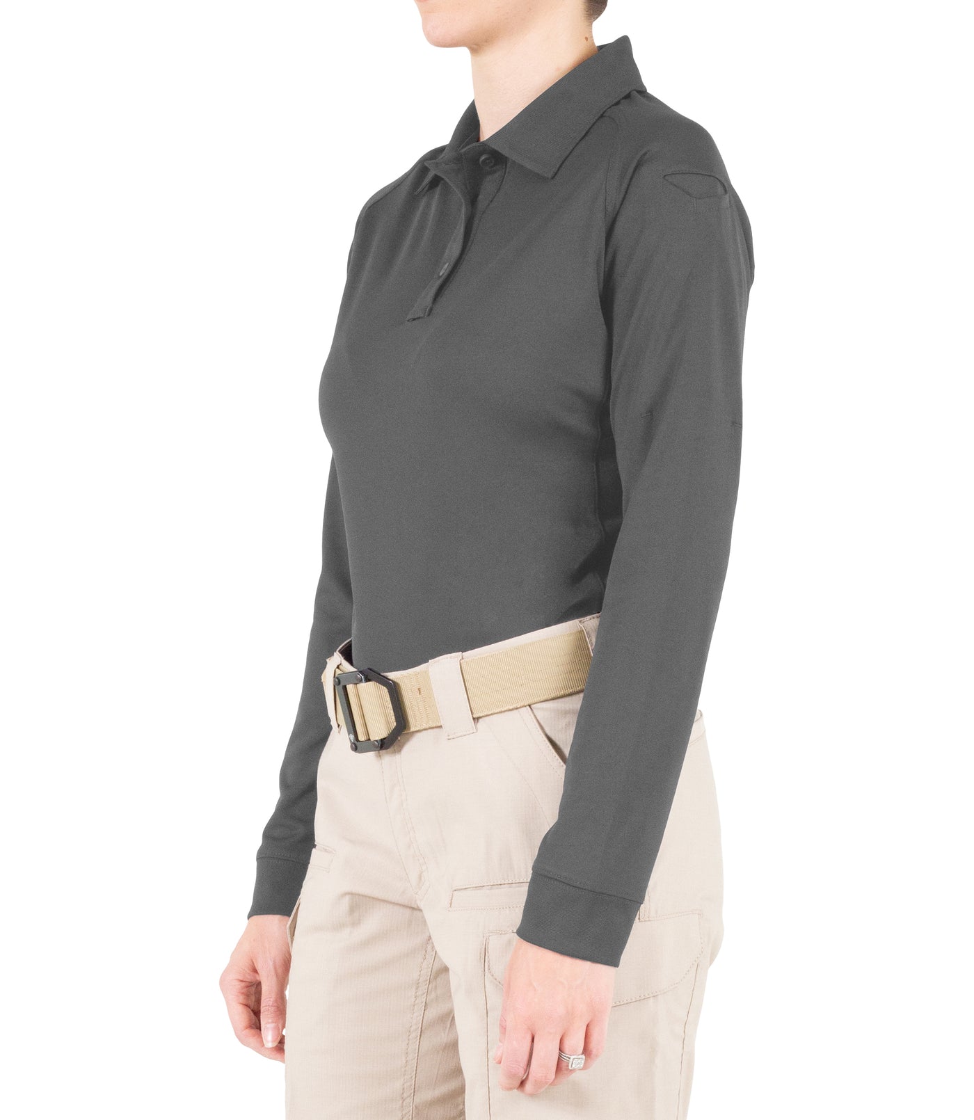 Side of Women's Performance Long Sleeve Polo in Wolf Grey