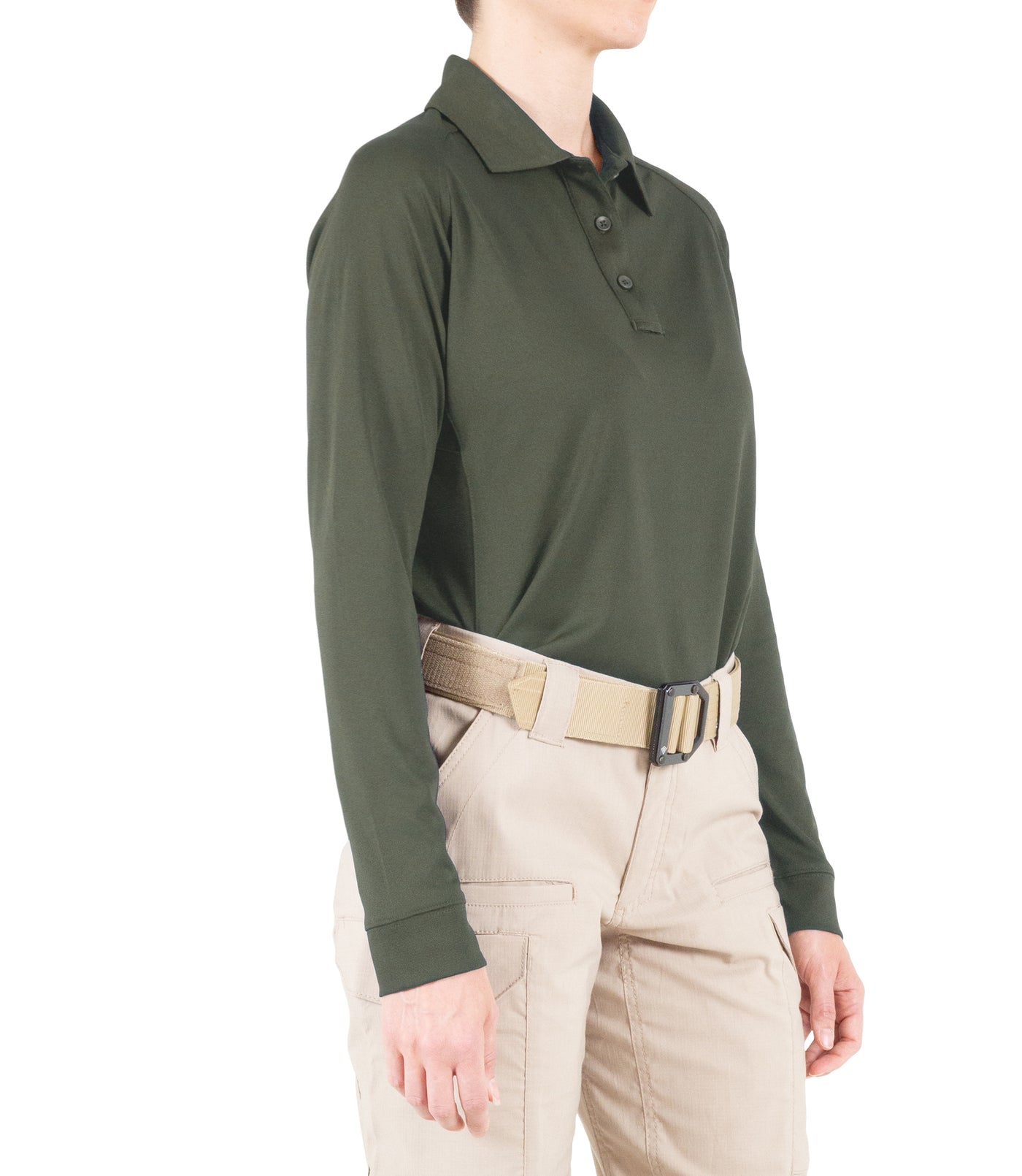 Side of Women's Performance Long Sleeve Polo in OD Green