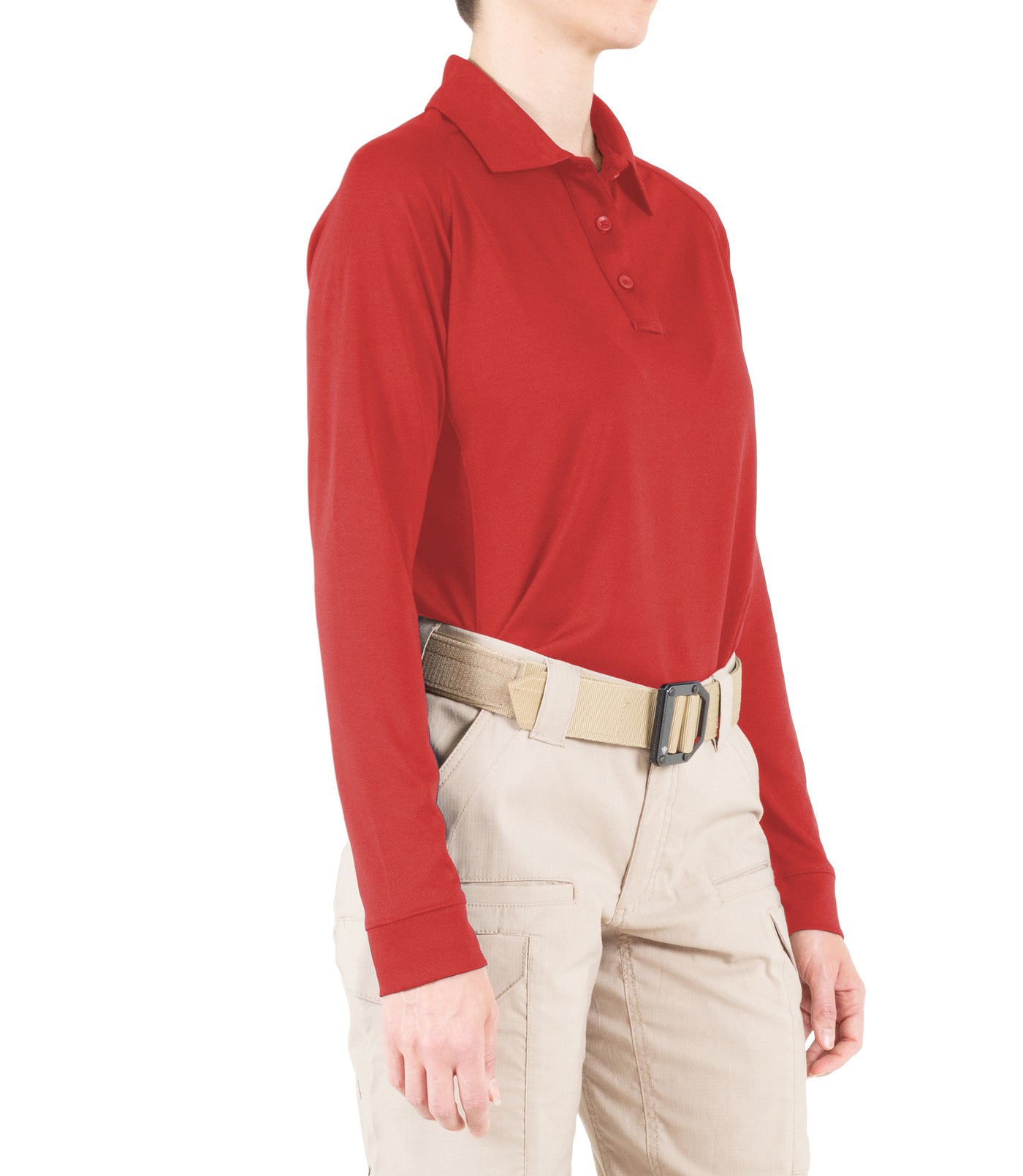 Side of Women's Performance Long Sleeve Polo in Red