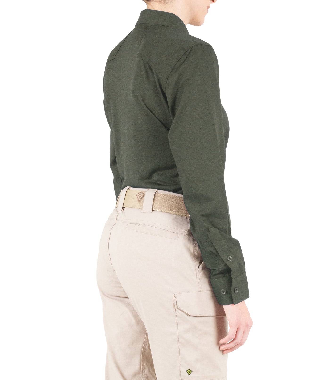 Side of Women's V2 Pro Performance Shirt in OD Green