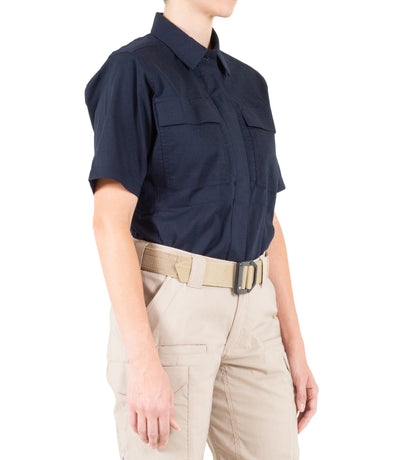 Side of Women's V2 BDU Short Sleeve Shirt in Midnight Navy